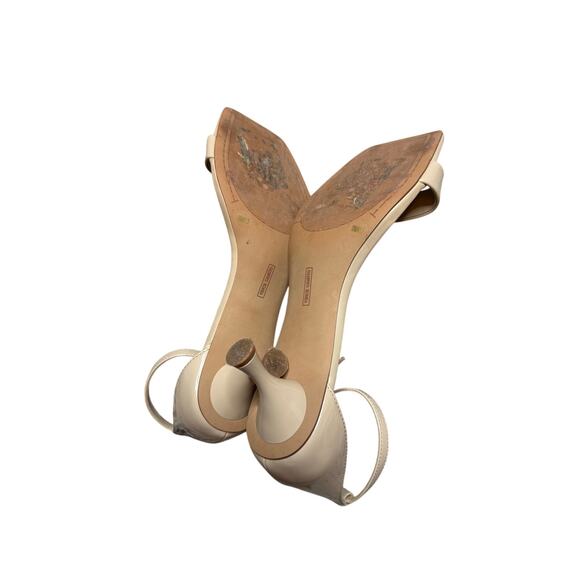 Vince Camuto Vinkely Square Toe Kitten Heel Sandals Café Patent Leather Size 10 - Picture 6 of 6